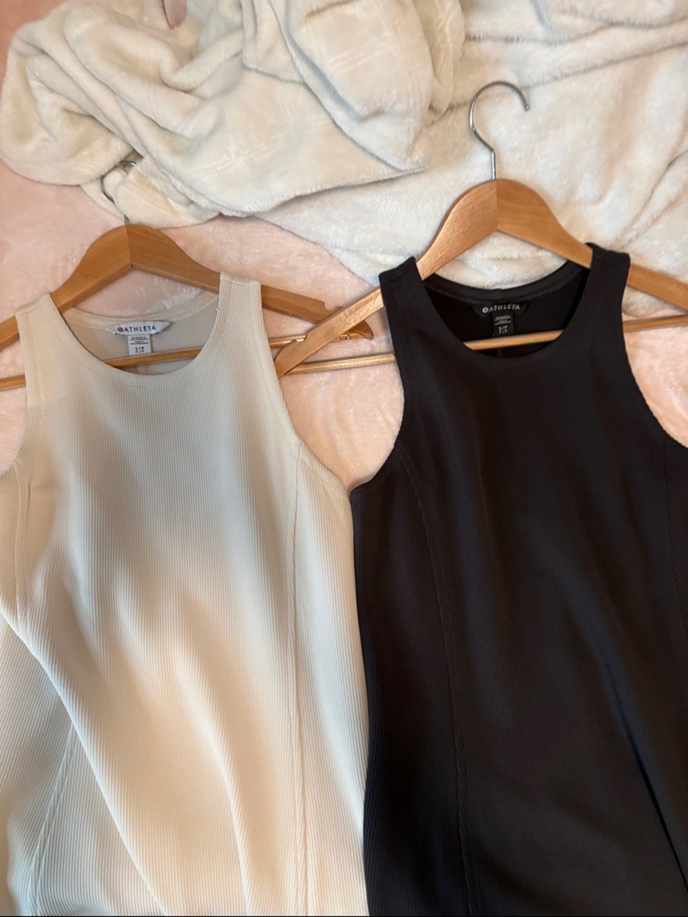 LOT 2 Athleta Seasoft Rib Midi Tank Dresses. Black and Bone